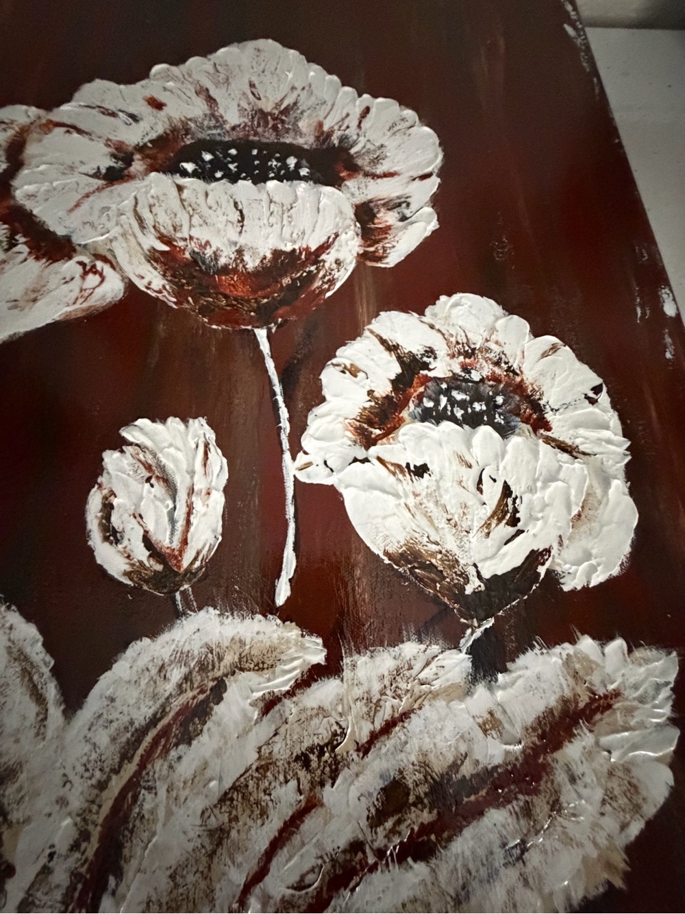 Original Artwork Acrylic’s On Canvas Large White Blooms against Deep Toned Bac - Picture 9 of 16